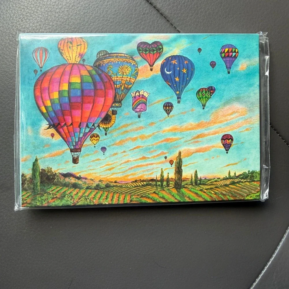 Hot Air Balloon Note Cards Set Stationery Lee Fitzgerald Smith Art Deadstock NOS